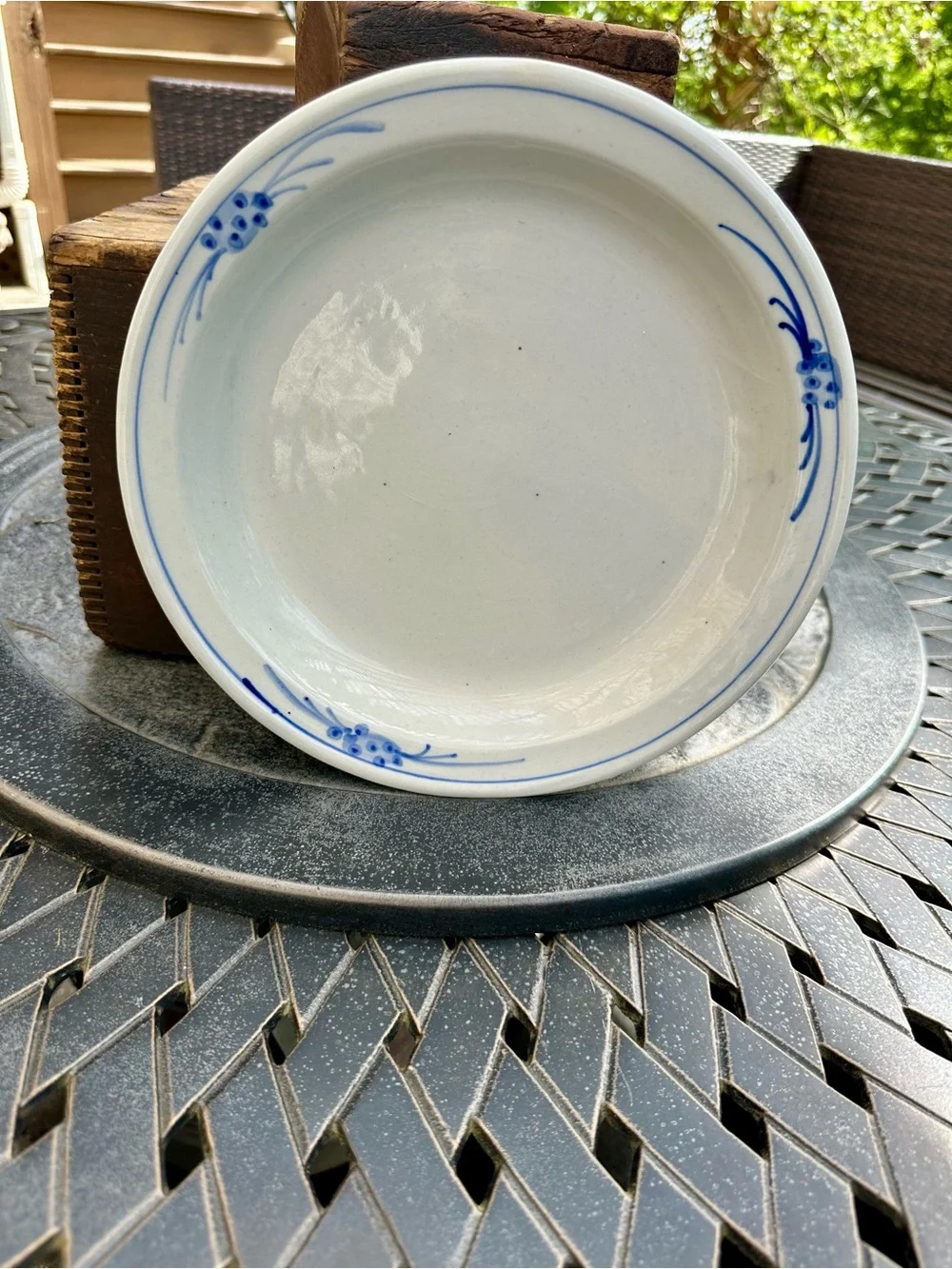 Hand Painted Blue & White Stoneware Luncheon Plate Studio Pottery 9.25”